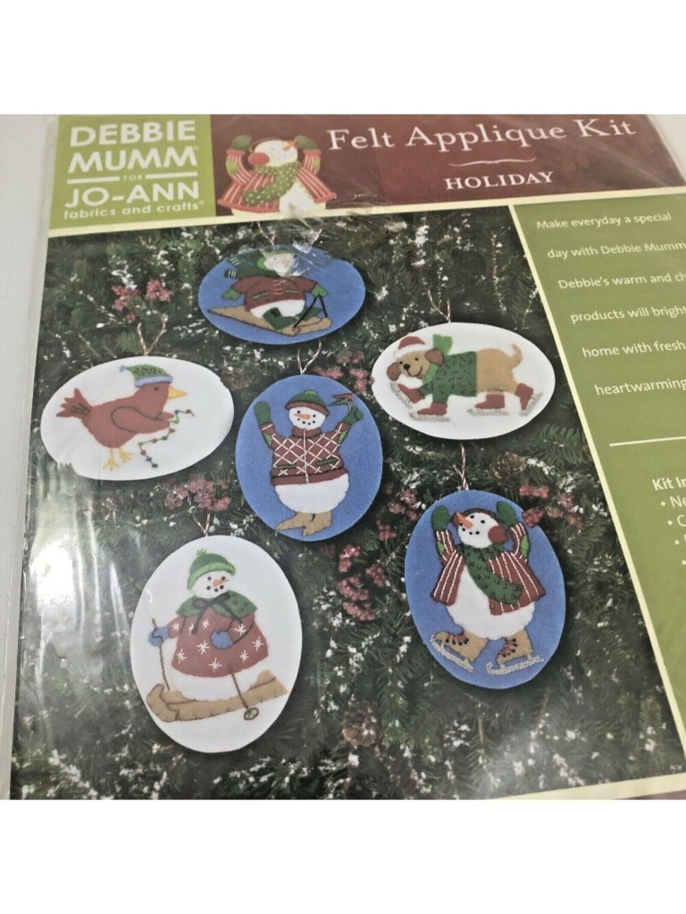 Debbie Mumm Felt Applique Kit Set of 6 Winter Games Ornaments NEW in Package